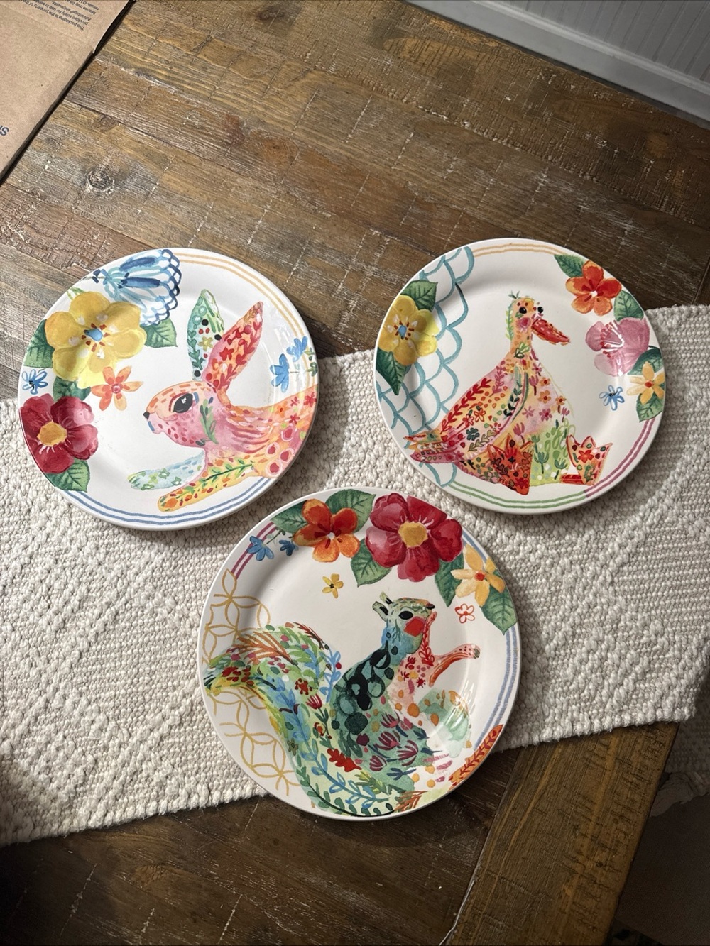 Pier 1 Hello Spring Multi-Color Floral Animal Salad/Desert Plates.- Set of 3